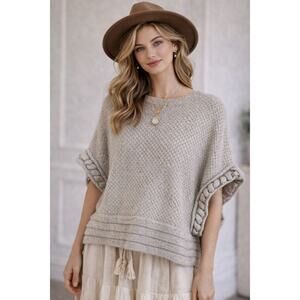 Anthropologie Gray Mohair Blend Knit Sweater Boho Artisan Chunky Pullover Large